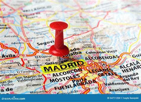 Mappa Di Madrid Spagna Fotografia Stock Immagine Di Pushpin 54711204