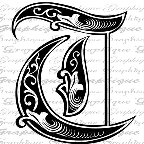 Letter Initial T Monogram Old Engraving Style Type Text Old English
