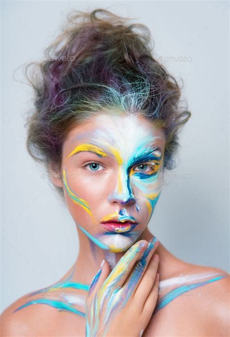 Painted Beautiful Woman Face Artistic Make Up Stock Photo Images