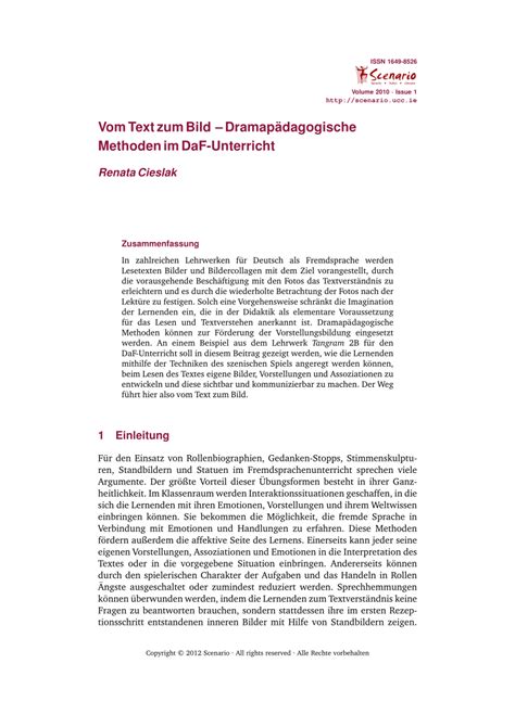 pdf vom text zum bild dramapädagogische methoden im daf unterricht