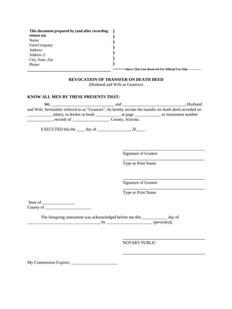 Arizona Transfer On Death Deed Form Download Printable Pdf