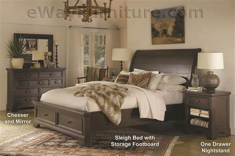 New Country Solid Wood Storage Sleigh Bed Bedroom Set