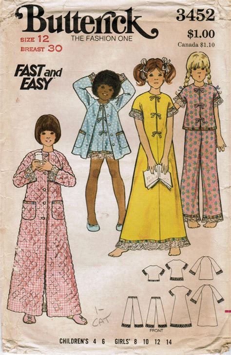 1970s Butterick 3452 Vintage Sewing Pattern Girls Robe Etsy