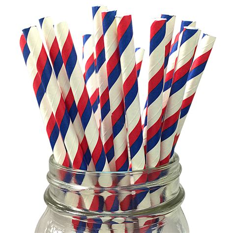 Royal Blue And Red Striped 25pc Paper Straws