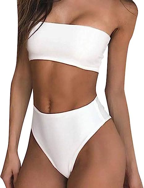 Amazon Com RUUHEE Women Bandeau High Waisted Two Piece Swimsuits
