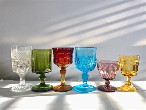 Vintage Mismatched Goblets Set Of 6 Colored Glasses Ornate Etsy Vintage Goblets Unique