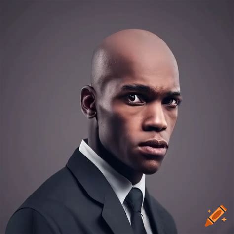 Photo Portrait Of Young Confident Serious Dissatisfied Bald Black Man
