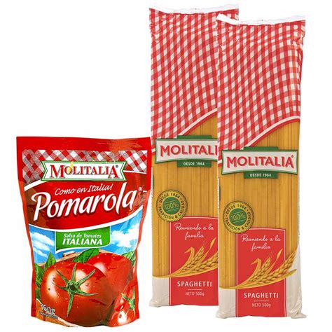 Fideos Spaghetti Molitalia Paquete 500g 2un Salsa De Tomate Molitalia