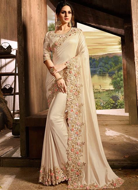 Cream Embroidered Wedding Saree Sarees Designer Collection