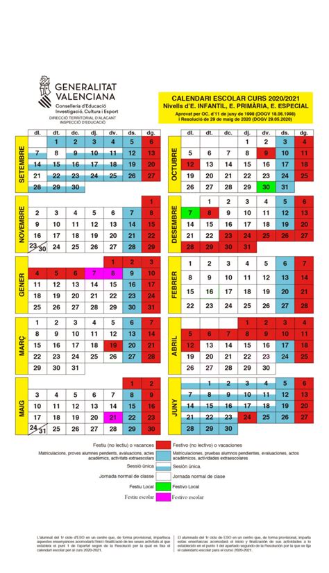 Calendario Escolar Colegio San Vicente De Paúl