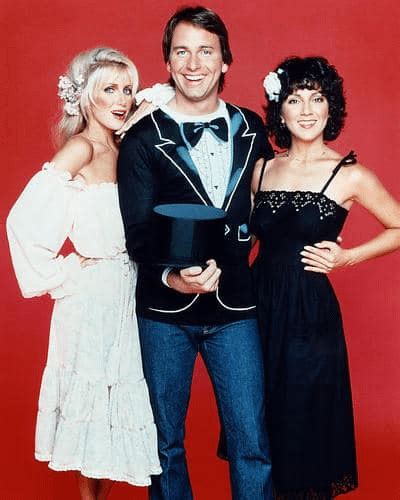 chrissy jack and janet from three s company here you see suzanne somers john ritter and