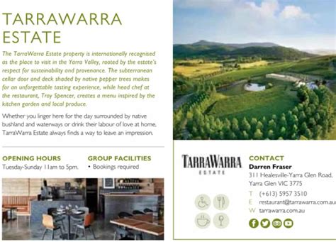 Tarrawarra Estate Winery And Restaurant Menu Yarra Valley
