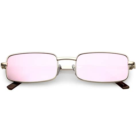 Classic Small Metal Rectangle Sunglasses Color Mirrored Flat Lens 54mm Gold Pink Mirror
