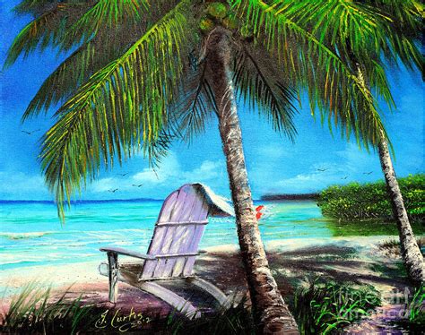 Chair Under A Palm Tree Painting By Earl Butch Curtis