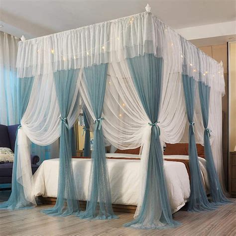 Nattey 4 Corners Post Canopy Bed Curtain For Girls Boys Adults 4 Ope