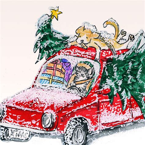 Funny Dog And Cat Christmas Tree Card Bring Christmas Tree Etsy