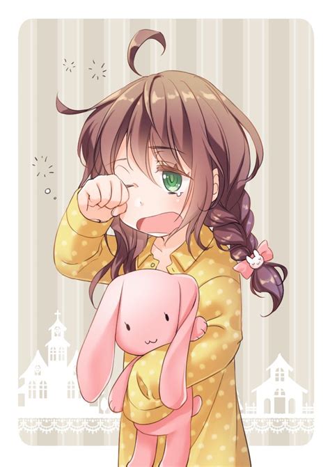 Sleepy Anime Girl In Pajamas