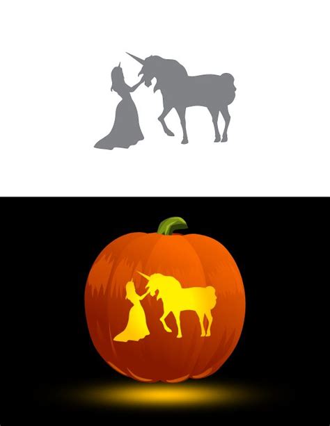 Printable Princess And Unicorn Pumpkin Stencil In 2020 Unicorn