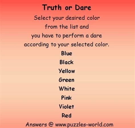 Truth Or Dare Select Your Desired Color Puzzles World