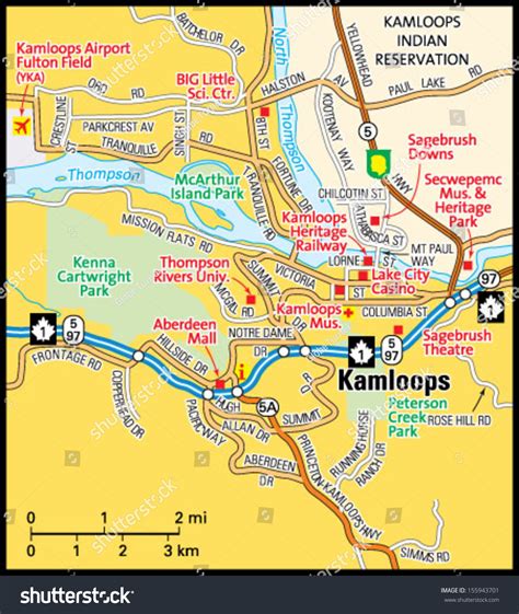 Kamloops British Columbia Area Map Stock Vector Royalty Free 28e