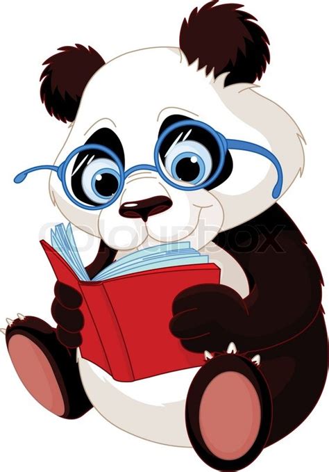 Cute Panda With Glasses Reading A Book Stock Vector Colourbox