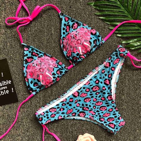 sexy neon pink brazilian bikini 2019 women swimwear halter swimsuit female two pieces bikini set