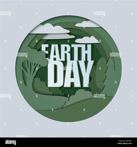 Earth Day Trees And Clouds With Earth Day Text In Round Shape Modern