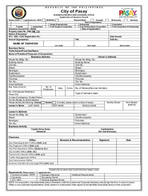 2016 2024 Form Ph Application Of Business Permit City Of Pasay Fill