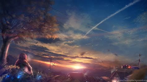 Beautiful Scenery Anime Girl At Sunset Wallpapers Desktop Background