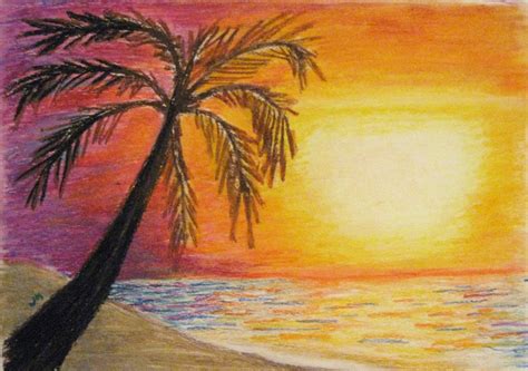 Sunset Easy Simple Beach Drawing How To Draw Sunset Scenery For