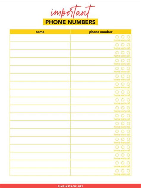 Free Important Phone Numbers Printable Simply Stacie