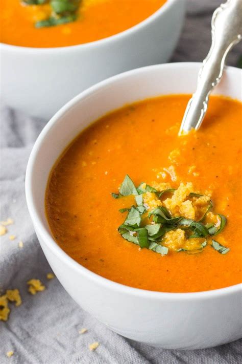 Roasted Tomato Carrot And Ginger Soup A Healthy Comforting Soup Full Or Rich Flavor It S