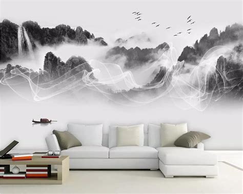 Beibehang Custom Wallpaper Chinese Landscape Ink Painting Tv Background