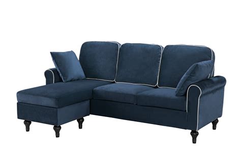 Classic Small Space Velvet Sectional Sofa With Reversible Chaise Lounge