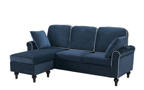 It can be a great addition to the interior bringing in a pop of color or unusual shape to the arrangement. Blue Small Space Velvet Upholstered Sectional Sofa with ...