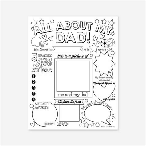 Printable Fathers Day All About Dad Template Hadley Designs