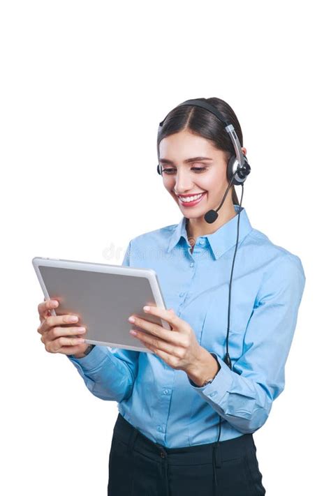 Woman Customer Service Worker Call Center Smiling Operator With Phone Headset Stock Image