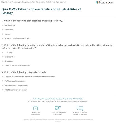 Quiz And Worksheet Characteristics Of Rituals And Rites Of Passage