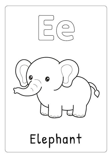 Alfabeto Letra E Para Elefante Página Para Colorear Para Niños Vector