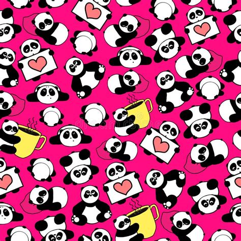 Amazing And Funny Hand Drawn Dreamy Panda Design Seamless Pattern