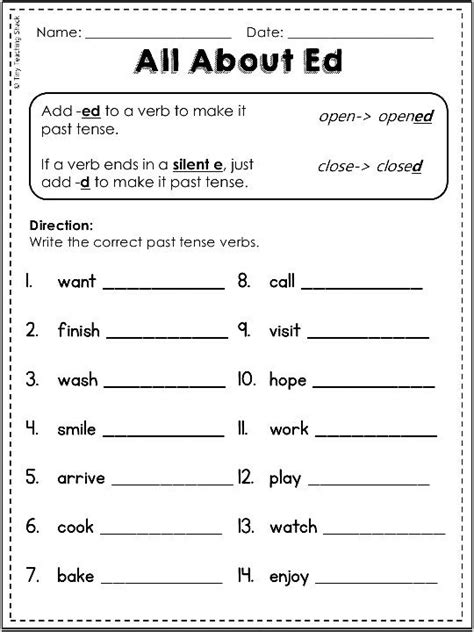 Present Past Future Tense Adding Ed And D To A Verb First Grade Common Core Language