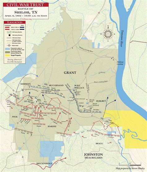 Battle Of Shiloh Map April 6 1862 10am To Noon Battle Of Shiloh