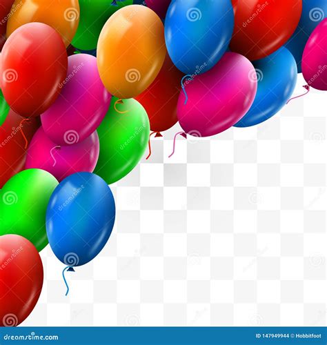 3d Realistic Colorful Bunch Of Birthday Balloons Flying For Party And