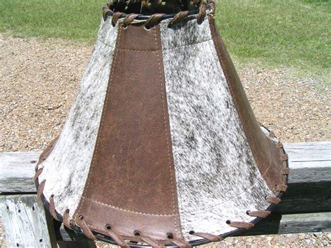 Large Western Leather Cowhide Lamp Shade Brown 0973 Ec