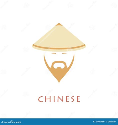 Chinese Man With Beard In National Conical Hat Stock Vector