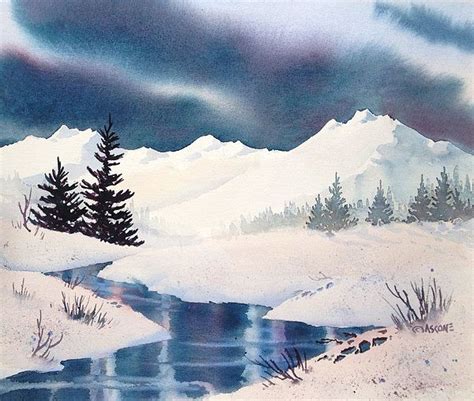 Snow Mountain Watercolor Painting Norris Kozlowski