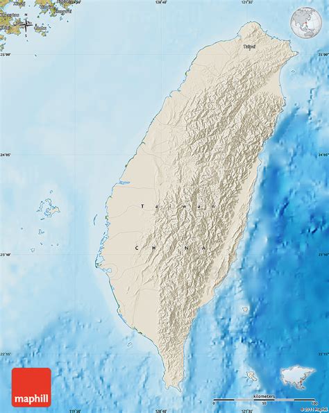 Shaded Relief Map Of Taiwan Satellite Outside Shaded Relief Sea