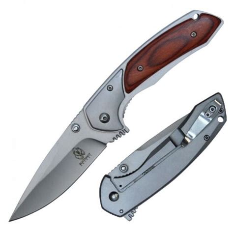 Buckshot 8 Stainless Steel Wood Inlay Folding Knife Giri Martial