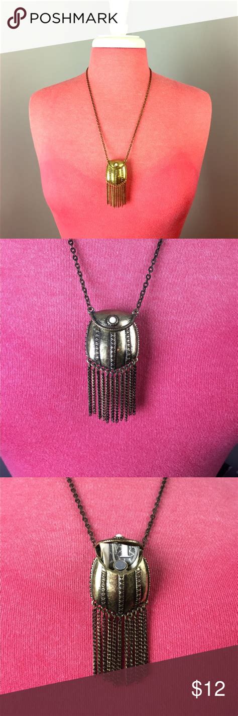 Secret compartment pocket necklace w/ fringe | Necklace ...