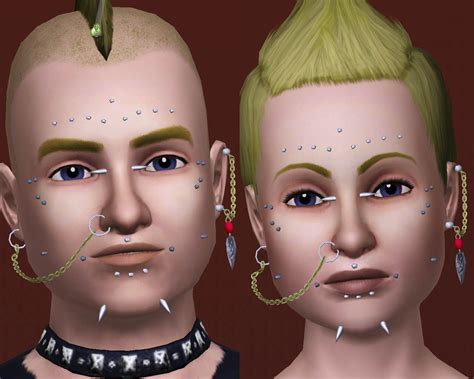 Mod The Sims Pack Of Facial Piercings Plus Two Chain Earrings